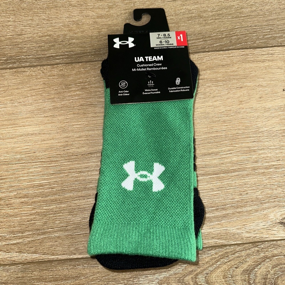 Under Armour Green Black UA Team Cushioned Crew Athletic Socks Unisex 1 Pair‎